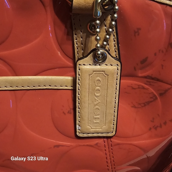 Coach Peyton Embossed Tote Orange/Coral - Picture 13 of 16